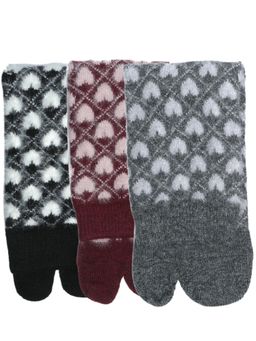 NEXT2SKIN - Women'S Woollen Winter Ankle Thumb Socks with Heart Pattern -Multi-Color (Pack Of 3)
