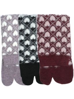 NEXT2SKIN - Women'S Woollen Winter Ankle Thumb Socks with Heart Pattern -Multi-Color (Pack Of 3)