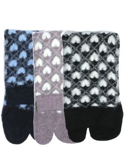 NEXT2SKIN - Women'S Woollen Winter Ankle Thumb Socks with Heart Pattern -Multi-Color (Pack Of 3)