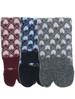 NEXT2SKIN - Women'S Woollen Winter Ankle Thumb Socks with Heart Pattern -Multi-Color (Pack Of 3)
