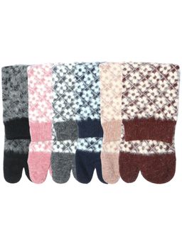 NEXT2SKIN - Women's Winter Ankle Thumb Socks With Geometric Knit Pattern -Multi-Color (Pack of 6)