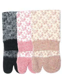NEXT2SKIN - Women's Winter Ankle Thumb Socks With Geometric Knit Pattern -Multi-Color (Pack of 3)