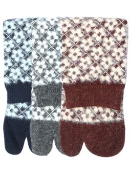 NEXT2SKIN - Women's Winter Ankle Thumb Socks With Geometric Knit Pattern -Multi-Color (Pack of 3)