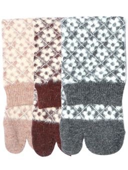 NEXT2SKIN - Women's Winter Ankle Thumb Socks With Geometric Knit Pattern -Multi-Color (Pack of 3)