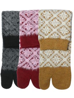 NEXT2SKIN - Women'S Winter Ankle Thumb Socks with Fair Isle Pattern -Multi-Color (Pack Of 3)