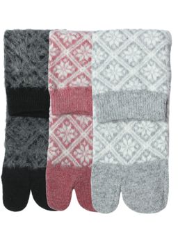 NEXT2SKIN - Women'S Winter Ankle Thumb Socks with Fair Isle Pattern -Multi-Color (Pack Of 3)