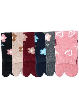 NEXT2SKIN - Women's Winter Ankle Thumb Socks With Floral & Heart Motif-Multi-Color (Pack of 6)
