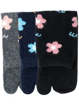 NEXT2SKIN - Women's Winter Ankle Thumb Socks With Floral & Heart Motif-Multi-Color (Pack of 3)