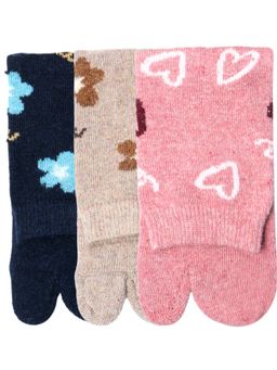 NEXT2SKIN - Women's Winter Ankle Thumb Socks With Floral & Heart Motif-Multi-Color (Pack of 3)
