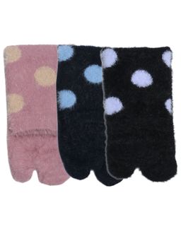 NEXT2SKIN - Women'S Fur Winter Ankle Thumb Socks with Polka Dots -Multi-Color (Pack Of 3)