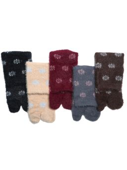 NEXT2SKIN - Women'S Fur Winter Ankle Thumb Socks with Floral Pattern -Multi-Color (Pack Of 5)