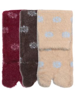 NEXT2SKIN - Women'S Fur Winter Ankle Thumb Socks with Floral Pattern -Multi-Color (Pack Of 3)