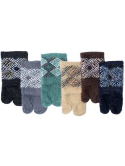 NEXT2SKIN - Women's Fur Winter Ankle Thumb Socks With Argyle Knit Pattern -Multi-Color (Pack of 6)