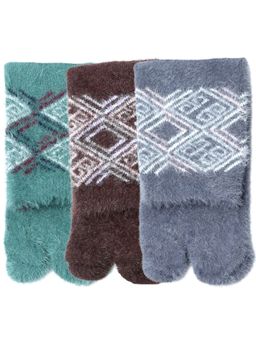 NEXT2SKIN - Women's Fur Winter Ankle Thumb Socks With Argyle Knit Pattern -Multi-Color (Pack of 3)