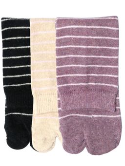 NEXT2SKIN - Women's Woollen Winter Ankle Thumb Socks With Thin Stripes-Multi-Color (Pack of 3)