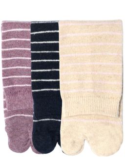NEXT2SKIN - Women's Woollen Winter Ankle Thumb Socks With Thin Stripes-Multi-Color (Pack of 3)