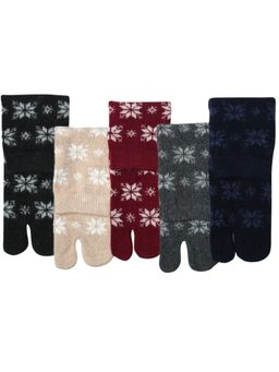 NEXT2SKIN - Women'S Winter Ankle Thumb Socks with Snowflake Pattern -Multi-Color (Pack Of 5)