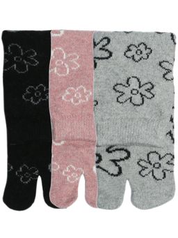 NEXT2SKIN - Women'S Woollen Winter Ankle Thumb Socks with Flower Pattern -Multi-Color (Pack Of 3)