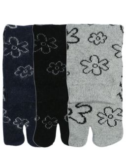 NEXT2SKIN - Women'S Woollen Winter Ankle Thumb Socks with Flower Pattern -Multi-Color (Pack Of 3)