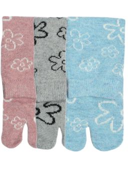 NEXT2SKIN - Women'S Woollen Winter Ankle Thumb Socks with Flower Pattern -Multi-Color (Pack Of 3)