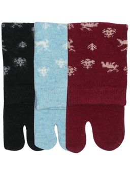 NEXT2SKIN - Women'S Winter Ankle Thumb Socks with Winter Themed Pattern -Multi-Color (Pack Of 3)