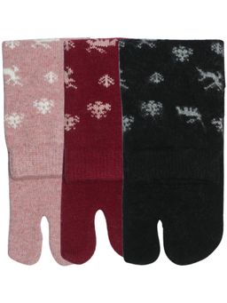 NEXT2SKIN - Women'S Winter Ankle Thumb Socks with Winter Themed Pattern -Multi-Color (Pack Of 3)