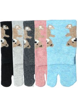 NEXT2SKIN - Women's Winter Ankle Thumb Socks With Teddy Bear Motif-Multi-Color (Pack of 5)