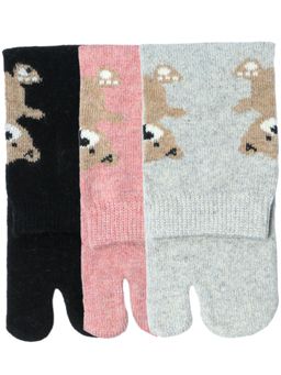 NEXT2SKIN - Women's Winter Ankle Thumb Socks With Teddy Bear Motif-Multi-Color (Pack of 3)