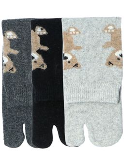 NEXT2SKIN - Women's Winter Ankle Thumb Socks With Teddy Bear Motif-Multi-Color (Pack of 3)