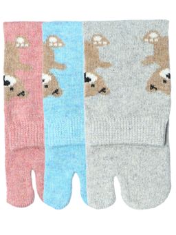 NEXT2SKIN - Women's Winter Ankle Thumb Socks With Teddy Bear Motif-Multi-Color (Pack of 3)