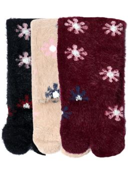 NEXT2SKIN - Women's Winter Ankle Thumb Socks With Snowflake Knit Pattern-Multi-Color (Pack of 3)