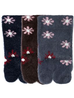 NEXT2SKIN - Women's Winter Ankle Thumb Socks With Snowflake Knit Pattern-Multi-Color (Pack of 3)