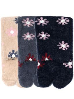 NEXT2SKIN - Women's Winter Ankle Thumb Socks With Snowflake Knit Pattern-Multi-Color (Pack of 3)