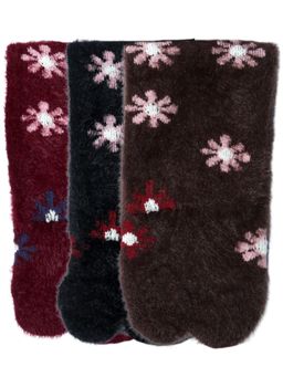 NEXT2SKIN - Women's Winter Ankle Thumb Socks With Snowflake Knit Pattern-Multi-Color (Pack of 3)