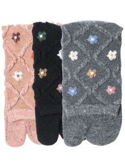 NEXT2SKIN - Women's Winter Ankle Thumb Socks With Lattice & Floral Pattern-Multi-Color (Pack of 3)