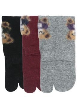 NEXT2SKIN - Women'S Woollen Winter Ankle Thumb Socks with Teddy Pattern -Multi-Color (Pack Of 3)
