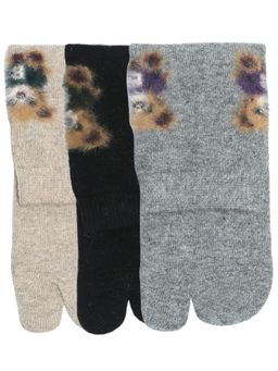 NEXT2SKIN - Women'S Woollen Winter Ankle Thumb Socks with Teddy Pattern -Multi-Color (Pack Of 3)