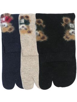 NEXT2SKIN - Women'S Woollen Winter Ankle Thumb Socks with Teddy Pattern -Multi-Color (Pack Of 3)