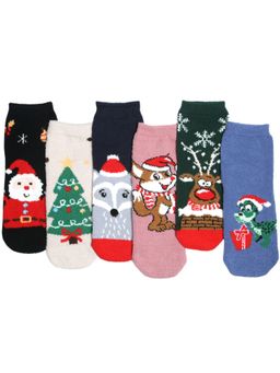 NEXT2SKIN - Women'S Winter Ankle Socks with Christmas Themed Pattern -Multi-Color (Pack Of 6)