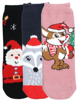 NEXT2SKIN - Women'S Winter Ankle Socks with Christmas Themed Pattern -Multi-Color (Pack Of 3)