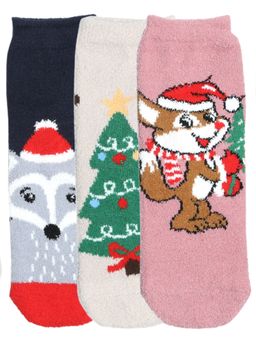 NEXT2SKIN - Women'S Winter Ankle Socks with Christmas Themed Pattern -Multi-Color (Pack Of 3)