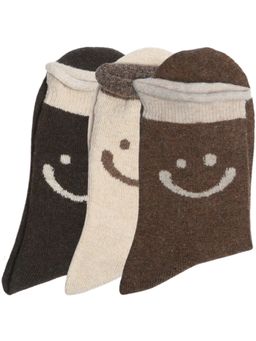 NEXT2SKIN - Women'S Ankle Length Winter Socks with Smiley Fun Pattern -Multi-Color (Pack Of 3)
