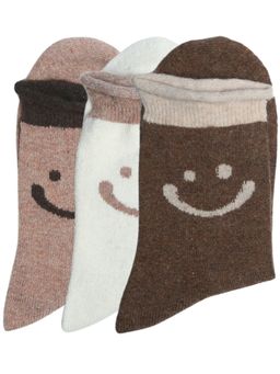 NEXT2SKIN - Women'S Ankle Length Winter Socks with Smiley Fun Pattern -Multi-Color (Pack Of 3)