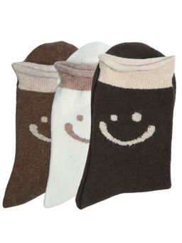 NEXT2SKIN - Women'S Ankle Length Winter Socks with Smiley Fun Pattern -Multi-Color (Pack Of 3)