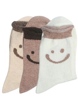 NEXT2SKIN - Women'S Ankle Length Winter Socks with Smiley Fun Pattern -Multi-Color (Pack Of 3)