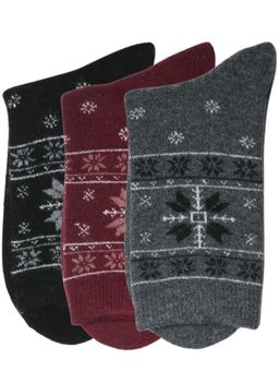 NEXT2SKIN - Women'S Woollen Ankle Length Winter Socks with Snowflake-Multi-Color (Pack Of 3)