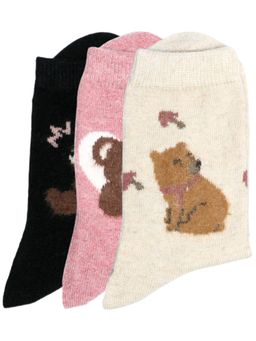 NEXT2SKIN - Women'S Ankle Length Winter Socks with Cute Bear Pattern -Multi-Color (Pack Of 3)