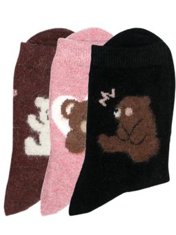 NEXT2SKIN - Women'S Ankle Length Winter Socks with Cute Bear Pattern -Multi-Color (Pack Of 3)