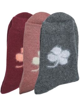 NEXT2SKIN - Women'S Ankle Length Winter Socks with Flower Pattern -Multi-Color (Pack Of 3)