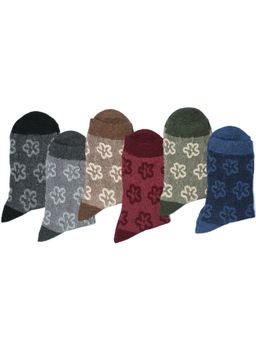 NEXT2SKIN - Women'S Woollen Winter Ankle Socks with Flower Motif-Multi-Color (Pack Of 6)